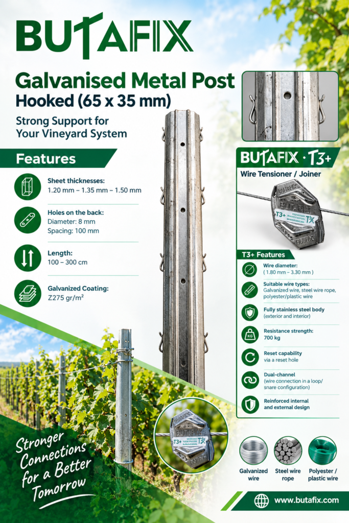 Galvanised metal post hooked (65x35mm)